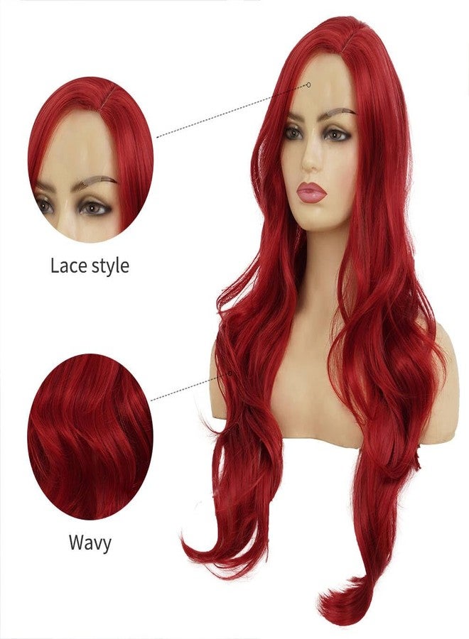 Dai Cloud Long Red Wigs for Women Curly Wavy Side Part Wig Synthetic Hair Replacement Party Halloween Costume Wig - Image 3